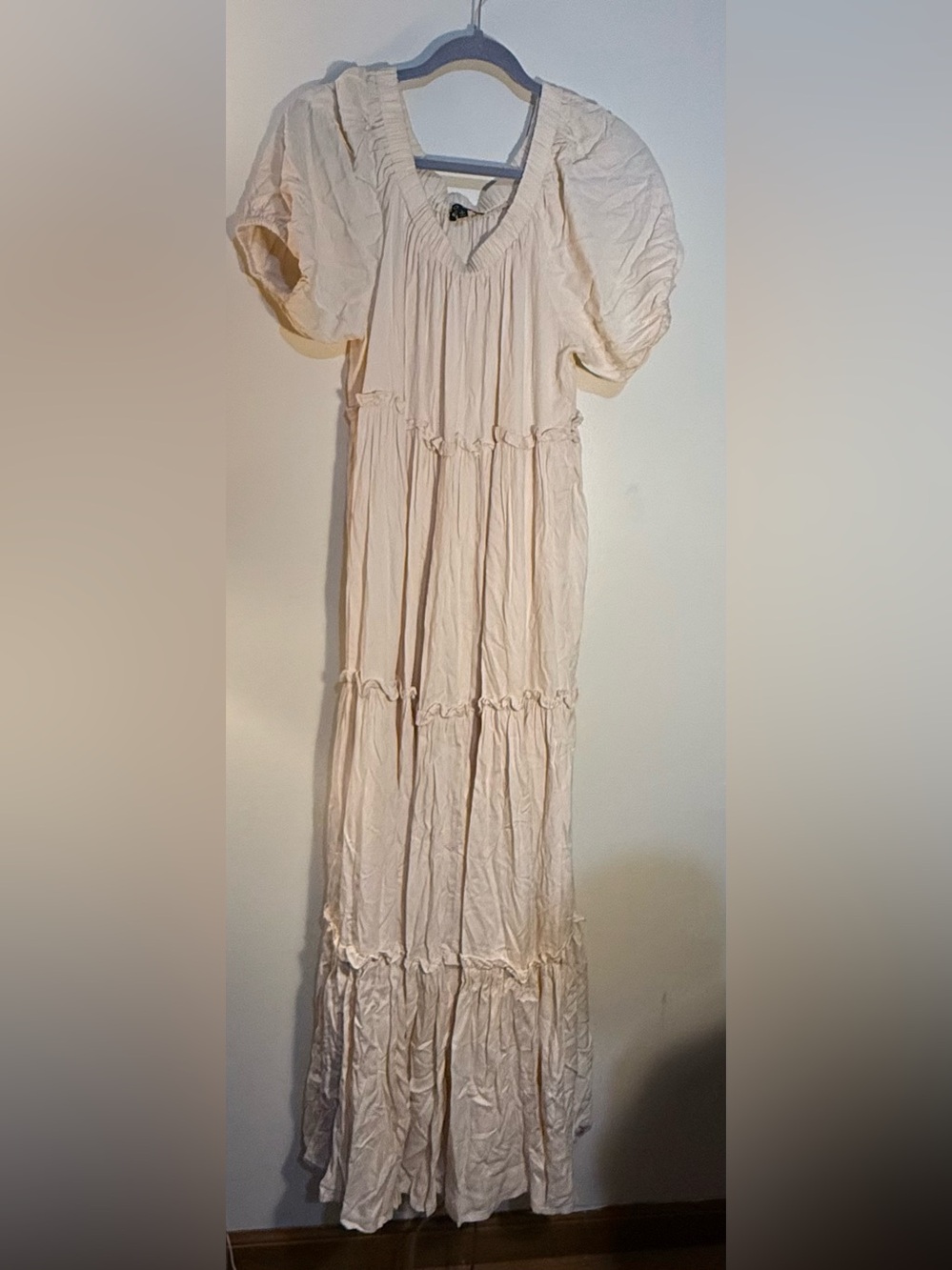 FORE Boho Tiered Maxi Dress in Light Cream